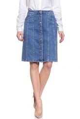SPÓDNICA JEANSOWA LEE 70S SKIRT WILLIAMSBURG L38LAPZN. Niebieskie spódnice Lee, l, bez wzorów, z jeansu, vintage, trapezowe. W wyprzedaży za 69.99 zł.