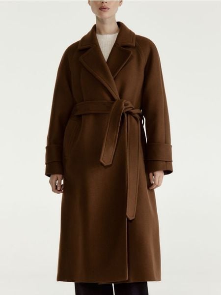 Płaszcz z wełną Manteco - brązowy. Brązowe płaszcze Reserved, l, bez wzorów, z tkaniny, bez kaptura. Za 599.99 zł.