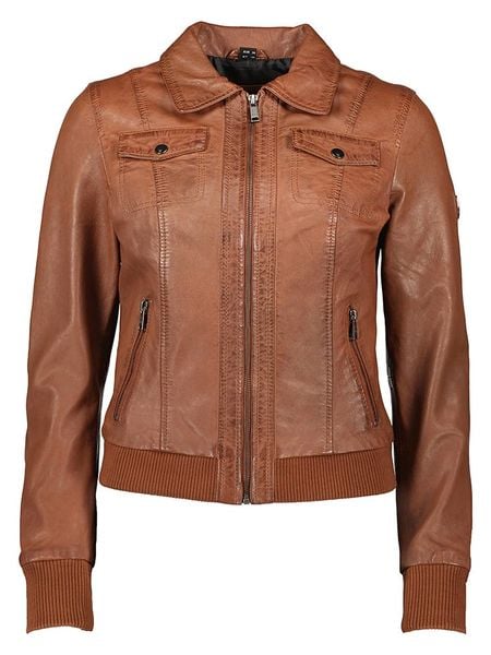 HIS Skórzana kurtka w kolorze janobrązowym rozmiar: 46. Brązowe kurtki HIS, bez wzorów, ze skóry, bez kaptura. Za 483.17 zł.