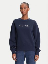 Tommy Hilfiger Bluza Script WW0WW47159 Granatowy Regular Fit. Niebieskie bluzy bez kaptura Tommy Hilfiger, s, bez wzorów, z bawełny, bez kaptura. Za 559.99 zł.