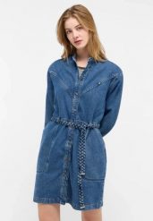 Damska Sukienka Mini Mustang Style Paola Dress Denim Blue 1015586 5000 500. Niebieskie sukienki Mustang, bez wzorów, z denimu, bez kołnierzyka, bez ramiączek, mini. Za 219.99 zł.