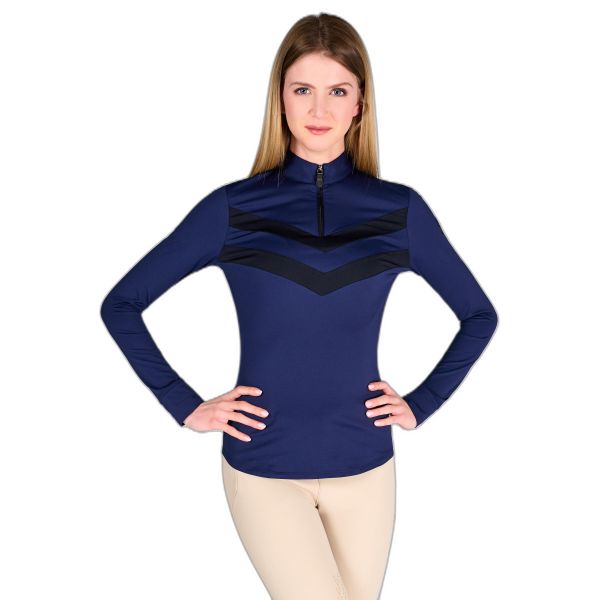 Damski top do jazdy konnej Vestrum Cermes. Niebieskie topy VESTRUM, l, bez wzorów, eleganckie, bez kołnierzyka, bez ramiączek. W wyprzedaży za 513.50 zł.