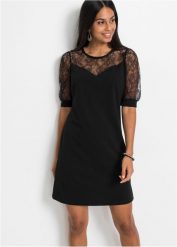 Sukienka mini. Czarne sukienki bonprix, bez wzorów, z koronki, eleganckie, bez kołnierzyka, bez ramiączek, mini. Za 122.99 zł.