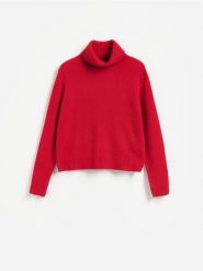 Wełniany sweter - czerwony. Czerwone swetry Reserved, l, bez wzorów, z wełny, bez ramiączek. Za 199.99 zł.