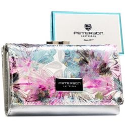 Wielokolorowy portfel damski ze skóry ekologicznej i naturalnej zamykany na bigiel i zatrzask PTN PX23-1-NPK Peterson. Czerwone portfele bez wzorów, ze skóry ekologicznej. Za 124.99 zł.