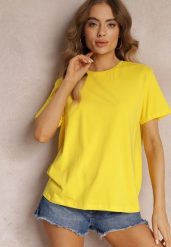 Żółty T-shirt z Krótkim Rękawem i Okrągłym Dekoltem Volksa. Żółte t-shirty Renee, m, bez wzorów, bez kołnierzyka, bez ramiączek. W wyprzedaży za 27.99 zł.