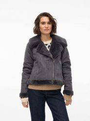 Vero Moda Kurtka "Peggy" w kolorze szarym ze skóry syntetycznej rozmiar: S. Szare kurtki Vero Moda, s, bez wzorów, z futra, bez kaptura. Za 239.95 zł.