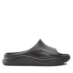Klapki KARL LAGERFELD. Czarne klapki KARL LAGERFELD, bez wzorów, bez obcasa, bez zapięcia. Za 239.99 zł.