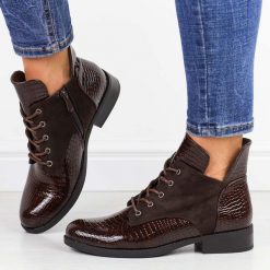 Brązowe płaskie botki damskie Vinceza 16524. Brązowe botki VINCEZA, bez wzorów, z lakierowanej skóry, eleganckie, bez obcasa, na obcasie, bez zapięcia. Za 199.00 zł.