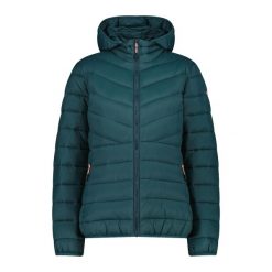 Kurtka puchowa z kapturem, ocieplana 3M dla kobiet CMP. Zielone kurtki CMP, m, bez wzorów, z puchu, eleganckie, z kapturem. Za 524.20 zł.