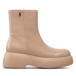 Botki Simple. Brązowe botki Simple, bez wzorów, bez obcasa, na koturnie, bez zapięcia. Za 299.99 zł.
