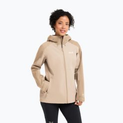 Kurtka przeciwdeszczowa damska Jack Wolfskin Wildbound 2L. Brązowe kurtki Jack Wolfskin, l, bez wzorów, z materiału, bez kaptura. Za 569.99 zł.