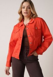 Pomarańczowa Bawełniana Kurtka Jeansowa Perimea. Brązowe kurtki Born2be, l, bez wzorów, z bawełny, bez kaptura. Za 139.99 zł.