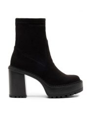Nine West Botki SHAYLA 13151VM Czarny. Czarne botki Nine West, bez wzorów, z materiału, bez obcasa, na słupku, bez zapięcia. Za 209.99 zł.