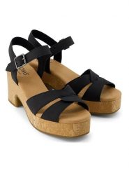 TOMS Skórzane sandały w kolorze czarnym na obcasie rozmiar: 39. Czarne sandały TOMS, bez wzorów, z otwartym noskiem, bez obcasa, na koturnie, bez zapięcia. Za 179.95 zł.