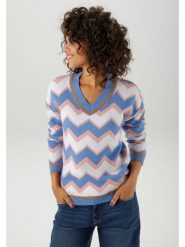 Aniston Sweter w kolorze błękitno-białym rozmiar: 42. Białe swetry Aniston, bez wzorów, bez ramiączek. Za 65.69 zł.