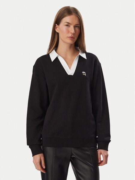 KARL LAGERFELD Bluza B4W20062 Czarny Regular Fit. Czarne bluzy KARL LAGERFELD, xs, bez wzorów, z bawełny, bez ramiączek, bez kaptura. Za 849.99 zł.
