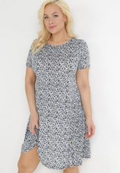 Niebiesko-Granatowa Trapezowa Sukienka Mini w Kwiatowy Wzór Aganis. Niebieskie sukienki Born2be, m, z aplikacjami, z materiału, bez kołnierzyka, bez ramiączek, mini, rozkloszowane. Za 79.99 zł.