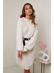 Soft Cashmere Sukienka dzianinowa w kolorze beżowym rozmiar: 34/36. Brązowe sukienki Soft Cashmere, bez wzorów, z dzianiny, klasyczne, bez kołnierzyka, bez ramiączek, midi. Za 173.99 zł.