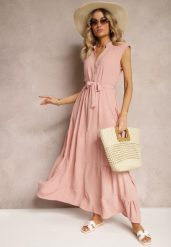 Ciemnoróżowa Sukienka z Paskiem w Talii o Rozkloszowanym Fasonie bez Rękawów Ellasin. Czerwone sukienki Renee, na co dzień, l, bez wzorów, eleganckie, bez kołnierzyka, bez ramiączek, maxi, proste. W wyprzedaży za 75.99 zł.