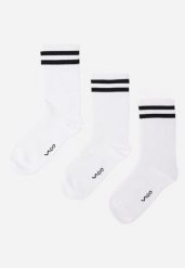 Białe Bawełniane Skarpety za Kostkę 3-Pack z Paskami i Napisem Bedli. Białe skarpetki Renee, bez wzorów, z bawełny. Za 29.99 zł.