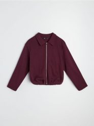 Bluza z bawełną z zamkiem i kołnierzykiem - bordowy. Czerwone bluzy Sinsay, l, bez wzorów, z bawełny, bez ramiączek, bez kaptura. Za 59.99 zł.