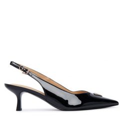 Sandały Guess. Czarne sandały Guess, z aplikacjami, bez obcasa, na szpilce, bez zapięcia. Za 544.99 zł.
