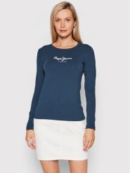Pepe Jeans Bluzka New Virginia PL505203 Granatowy Slim Fit. Niebieskie bluzki Pepe Jeans, xs, bez wzorów, z bawełny, bez kołnierzyka, bez ramiączek. Za 89.99 zł.
