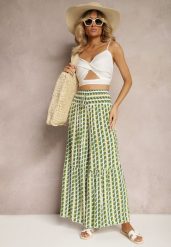 Zielone Spodnie z Wiskozy High Waist Typu Palazzo z Gumką w Talii Tiimacella. Zielone jeansy Renee, na lato, l, bez wzorów, z jeansu, z podwyższonym stanem. W wyprzedaży za 43.99 zł.