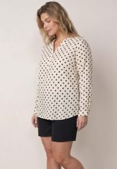 Biała Koszula z Wiskozy w Kropki z Metaliczną Nitką Ereis. Białe koszule Born2be, l, bez wzorów, z wiskozy, eleganckie, bez kołnierzyka, plus size, bez ramiączek. Za 99.99 zł.