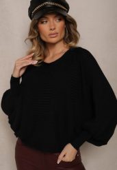 Czarny Sweter z Wiskozą w Stylu Nietoperza Almeti. Czarne swetry Renee, m, bez wzorów, z wiskozy, biznesowe, bez ramiączek. W wyprzedaży za 63.99 zł.