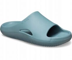 Klapki Dla Dorosłych Crocs Mellow Recovery Slide. Zielone klapki Crocs, bez wzorów, z materiału, bez obcasa, bez zapięcia. Za 139.99 zł.