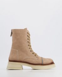 ZAMSZOWE WORKERY D22KB-1515 BEIGE. Brązowe botki Venezia, bez wzorów, ze skóry, bez obcasa, bez zapięcia. Za 239.00 zł.