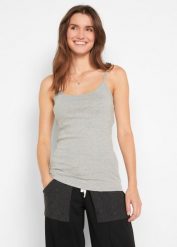 Bawełniany top na cienkich ramiączkach (3 szt.). Białe topy bonprix, bez wzorów, z bawełny, bez kołnierzyka, bez ramiączek. Za 72.99 zł.