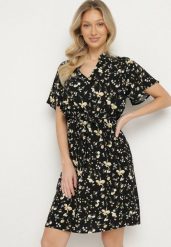 Czarno-Beżowa Sukienka o Rozkloszowanym Kroju w Kwiaty Calsedi. Czarne sukienki Born2be, na co dzień, l, bez wzorów, eleganckie, bez kołnierzyka, bez ramiączek, midi, rozkloszowane. Za 69.99 zł.