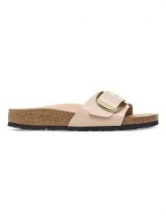 Birkenstock Skórzane klapki "Madrid" w kolorze beżowym rozmiar: 36. Brązowe klapki Birkenstock, bez wzorów, klasyczne, z otwartym noskiem, bez obcasa, bez zapięcia. Za 460.12 zł.