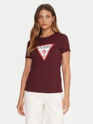 Guess T-Shirt W1YI1B I3Z14 Bordowy Regular Fit. Czerwone t-shirty Guess, xs, z aplikacjami, z bawełny, bez kołnierzyka, bez ramiączek. Za 129.99 zł.