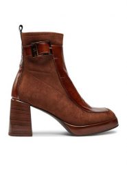 Hispanitas Botki Velour Str-I24 HI243664 Brązowy. Brązowe botki Hispanitas, bez wzorów, ze skóry, bez obcasa, na słupku, bez zapięcia. Za 669.99 zł.