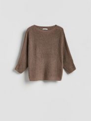 Gładki sweter - brązowy. Brązowe swetry Reserved, l, bez wzorów, z dzianiny, bez ramiączek. Za 89.99 zł.