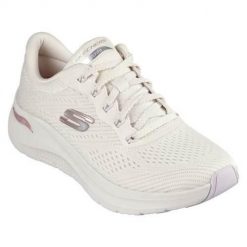 Buty do chodzenia damskie Skechers Arch Fit 2.0 Big League. Białe buty treningowe Skechers, bez wzorów, z gumy, bez zapięcia, trekkingowe. Za 359.99 zł.