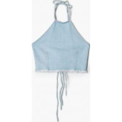 Wiązany denimowy top - Niebieski. Niebieskie topy Cropp, l, bez wzorów, z bawełny, bez kołnierzyka, bez ramiączek. W wyprzedaży za 19.99 zł.