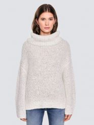 Sweter damski z obszernym golfem melanżowy biały Magdalena 100. Białe swetry BIG STAR, z aplikacjami, z denimu, eleganckie, bez ramiączek. Za 249.99 zł.