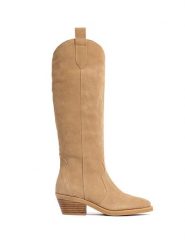 Loft37 Skórzane kozaki w kolorze beżowym rozmiar: 39. Brązowe kozaki loft37, na zimę, bez wzorów, z materiału, bez obcasa, bez zapięcia. Za 546.45 zł.