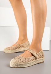Beżowe Espadryle z Siateczki na Plecionej Podeszwie ze Sprzączką Feniffia. Brązowe espadryle Born2be, bez wzorów, bez obcasa. Za 129.99 zł.