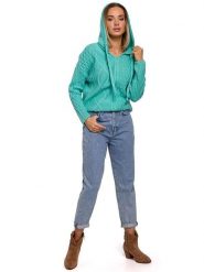 Made of emotion Bluza w kolorze turkusowym rozmiar: S/M. Niebieskie bluzy Made Of Emotion, m, bez wzorów, ze splotem, bez ramiączek, z kapturem. Za 59.99 zł.