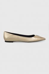 Tommy Hilfiger baleriny skórzane Pointy Chic kolor złoty. Żółte baleriny Tommy Hilfiger, bez wzorów, z gumy, bez obcasa, na płaskiej podeszwie, bez zapięcia. Za 659.99 zł.