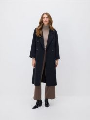 Płaszcz handmade z wełną - czarny. Czarne płaszcze Reserved, l, bez wzorów, z tkaniny, bez kaptura. Za 499.99 zł.