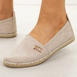 Beżowe espadryle damskie, półbuty Potocki 16374. Brązowe espadryle POTOCKI, bez wzorów, z jeansu, casualowe, z okrągłym noskiem, bez obcasa, na płaskiej podeszwie. W wyprzedaży za 87.12 zł.