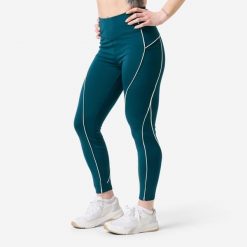 Legginsy fitness damskie Domyos wysoki stan. Białe legginsy DOMYOS, z aplikacjami, z materiału, sportowe, długie. Za 119.99 zł.