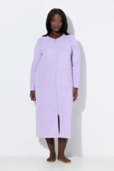 Damskie Szlafrok dwukierunkowy zamek błyskawiczny frotte miękki w dotyku. Niebieskie szlafroki damskie Ulla Popken, plus size, bez wzorów, z bawełny, bez ramiączek. Za 239.99 zł.